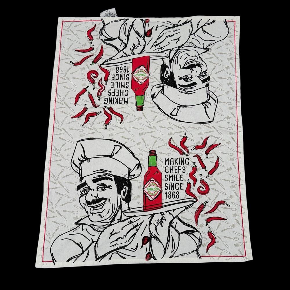 Tabasco Cotton Kitchen Towel Chili Pepper Chef Print 22.5x18 in